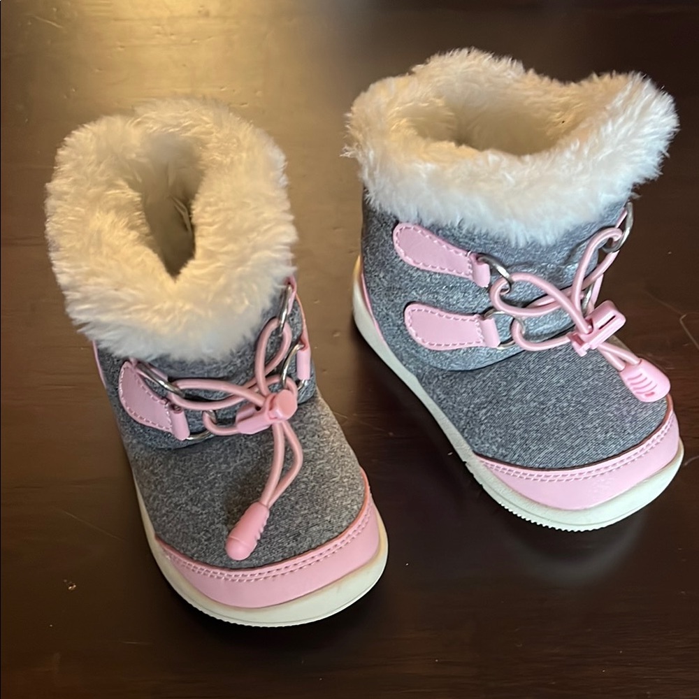 Cozy Pink and Gray Kids Boots